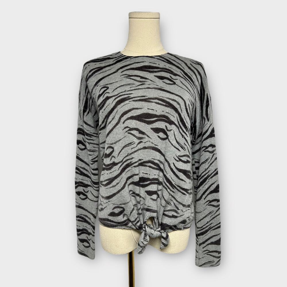 360 Cashmere Kourtney Zebra Print Tie-Front Cashmere Sweater Size XS